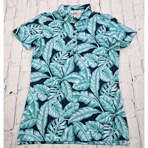Kenny Flowers Tops - Kenny Flowers Teal & Navy Tropical Leaf Polo
